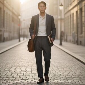 H&M Cream‎ Waffle Knit Slim Fit Long Sleeve Polo - Old Money / Minimalist Style